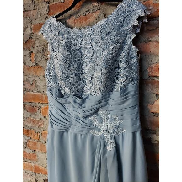 Womens Mother Of The Bride Dress Formal Gown Size 16 Blue Lace Ruched Maxi - Picture 5 of 6
